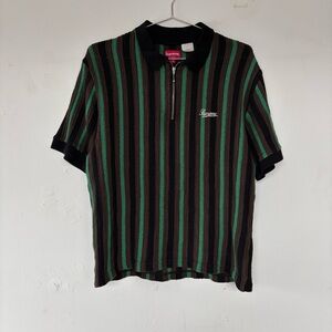 Supreme SS22 Jacquard Open Knit Striped Zip Polo